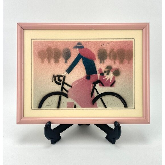 Vintage 1980s hand painted tile, framed original ceramic art - Picture 2 of 10